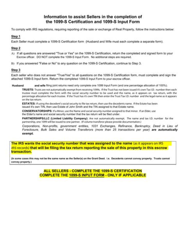 How to assist sellers in the completion of the 1099?