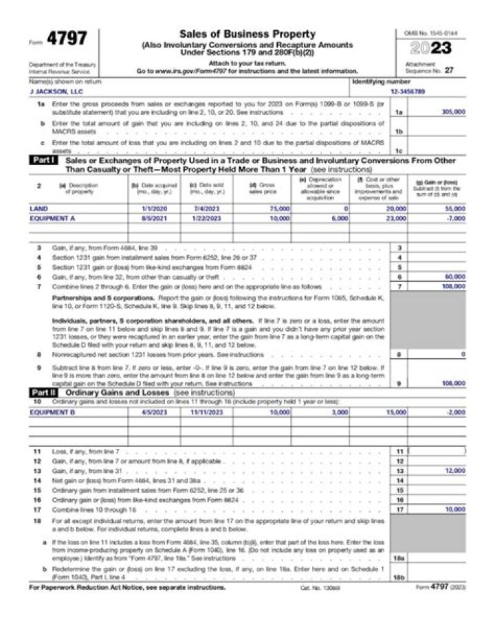 How to calculate gain or loss on Form 4797?